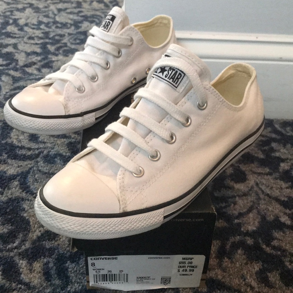 White Converse with black stripe, worn once!